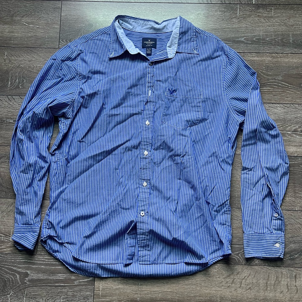 American Eagle Outfitters Blue Pinstripe Button Down Shirt